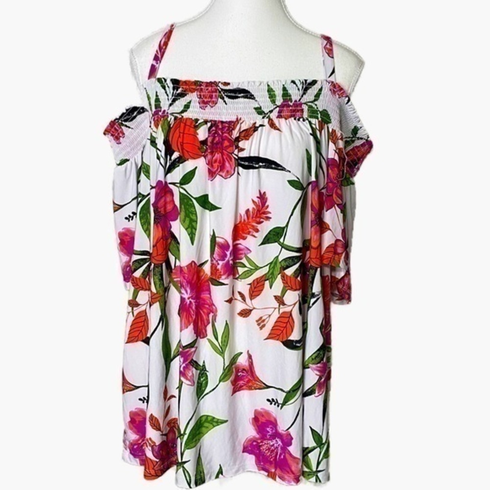 INC International Concepts White Floral Off Shoulder Top with Spaghetti Straps